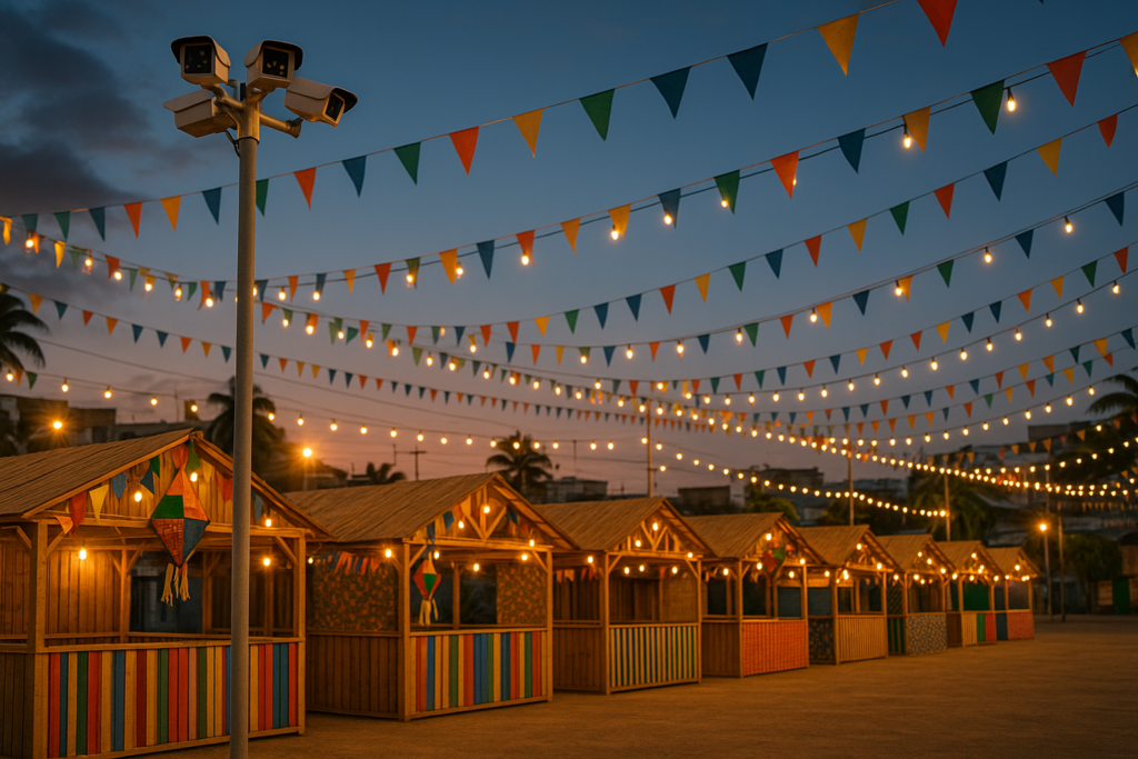 Saiba como montar segurança eletrônica em festa junina, barraca de São João e eventos temporários. Câmeras sem cabeamento, totem e monitoramento 24h.
