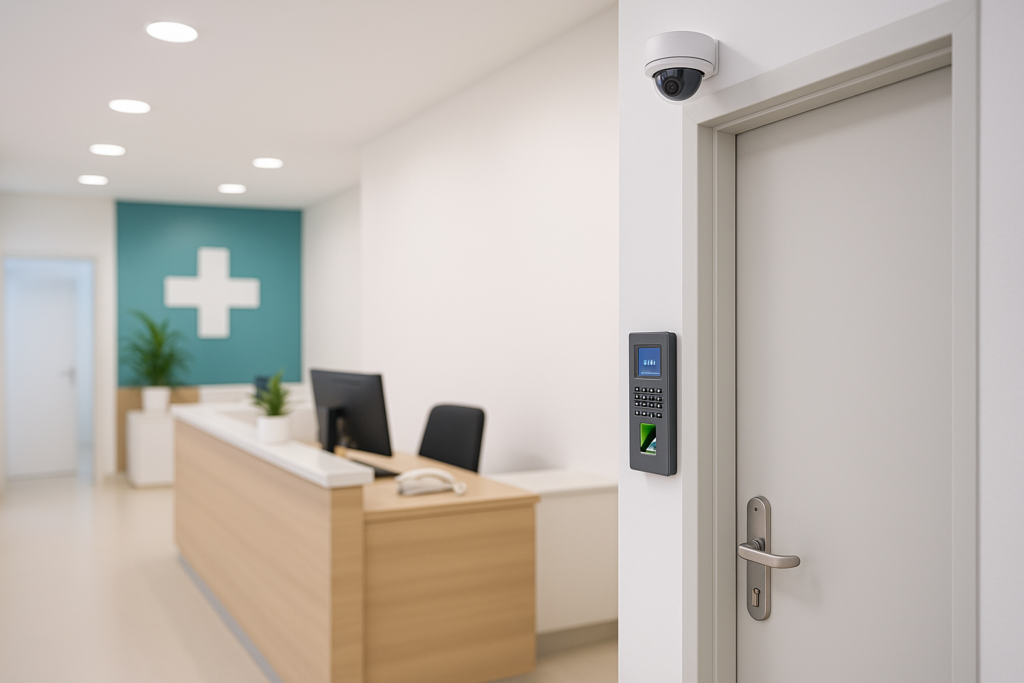 Clínicas e consultórios têm riscos específicos: equipamentos caros, medicamentos controlados e dados de saúde sob a LGPD. Saiba como proteger cada zona crítica.