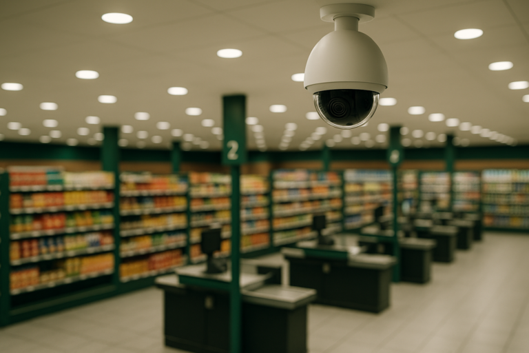 Saiba como montar um sistema de segurança integrado para supermercados: câmeras em área de caixa, controle de acesso e monitoramento 24h. Guia técnico completo.